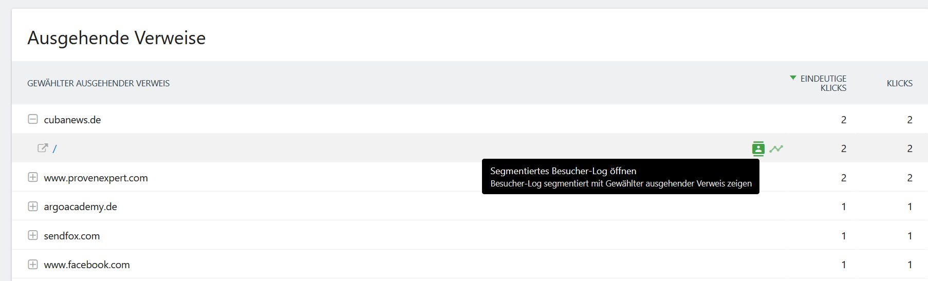 Screenshot Log Segmentierter Besucher